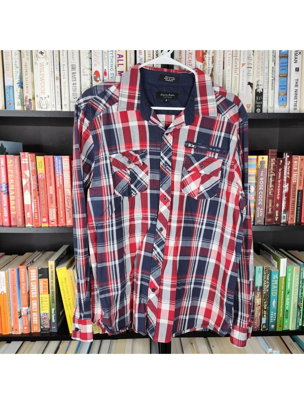 Eighty Eight Men's Red and Blue Plaid Shirt XL